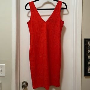 H&M Geometric Raised Print Fitted Red Dress